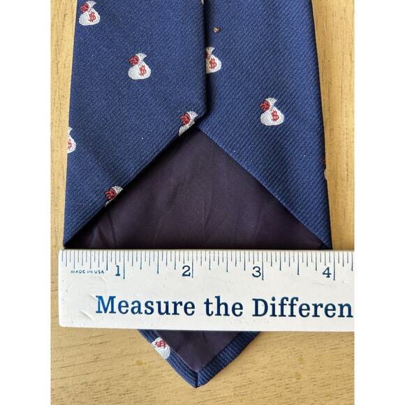 VTG Men's Money Bag Tie Pattern Blue Dollars Corporate Necktie G.P. Harvale & Co - Picture 6 of 8
